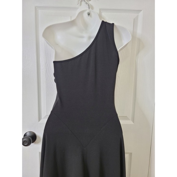 Y2K La-El Couture Black One Shoulder Ruffle Fit & Flare Midi Dress Size Small - Picture 4 of 6